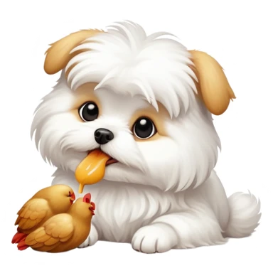 A Maltese dog eating chicken  sticker