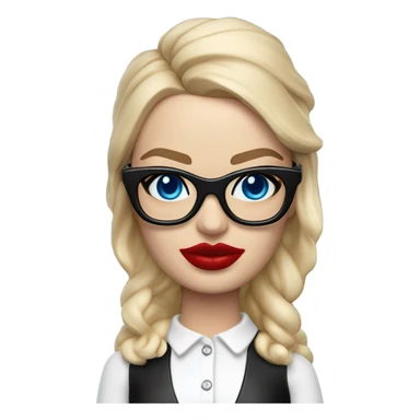  Bobble head Margot Robbie, bright blue eyes and winged eye liner, red kisses, wearing black glasses  sticker