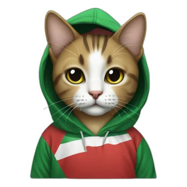 a cat wearing Palestin's flag hoodie sticker