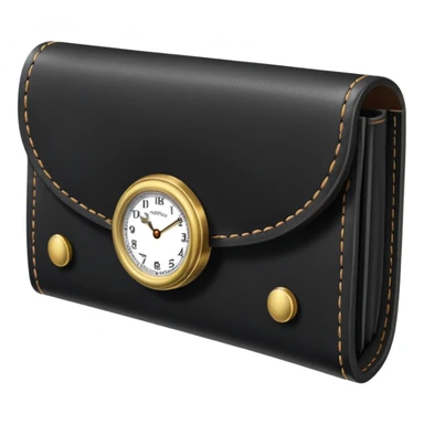 black wallet with a small clock on top of it sticker