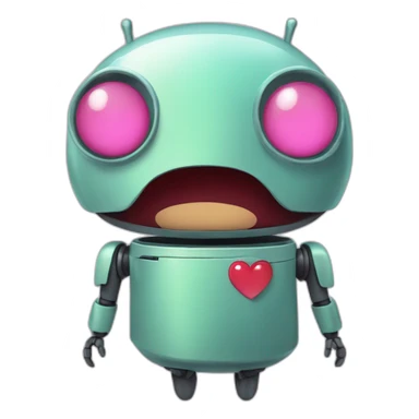 A cartoon Bugdroid, the Android mascot, gazing lovingly with heart-shaped eyes and a slight blush. sticker