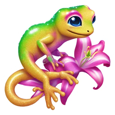 Lisa frank glitter gecko with a lily sticker