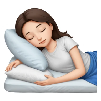 Brunette white skin girl white pillow sleeping white tshirt sticker