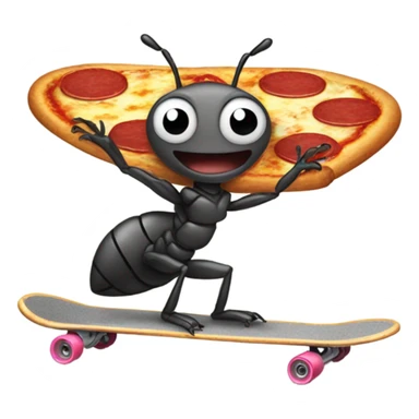 ant riding a skateboard eating a pizza sticker