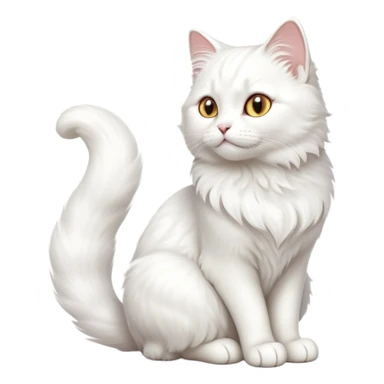 cinematic-[white cat]-realistic-full-body-sitting-emoji,-tail-curled-playfully-around-its-paws,-head-tilted-dramatically,-fluffy-[white]-fur,-simplified-yet-realistic-focused-features,-highly-detailed,-glowing-with-an-almost-sarcastic-glow sticker