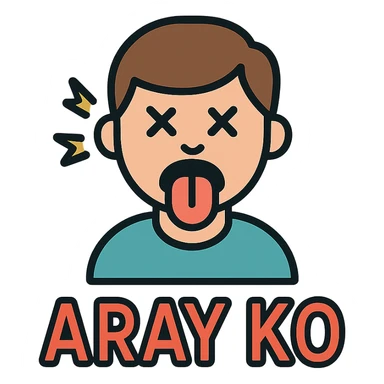 a guy with his tongue out and the words 'aray ko' in color outline icon style sticker