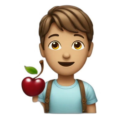 A boy with cherry sticker