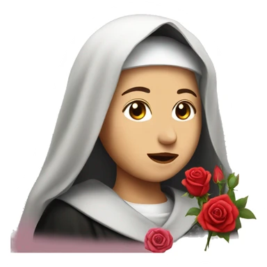 An emoji of Saint Rita with a rose  sticker