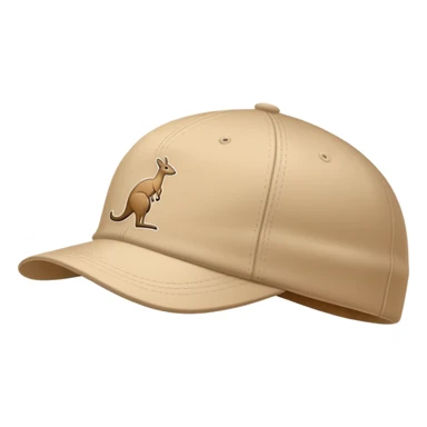 Beige Kangol flat cap seen from the side profile, classic baseball cap silhouette, with visible kangaroo logo on the side, iOS emoji style, light tan color sticker