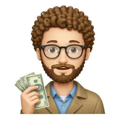 curly skinny guy with bear with glasses, with some money in the hands sticker