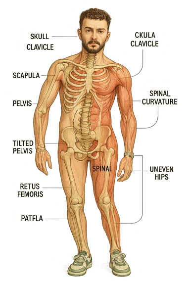 Uomo con problemi di asimmetrie e bacino inclinato, visione anatomica sticker