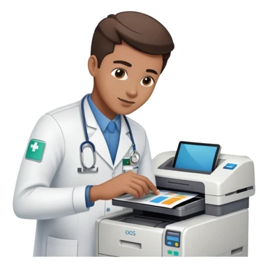 IT technician fixing a printer in hospital sticker