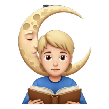 a tired person infront of a book learning with moon and stars behind sticker
