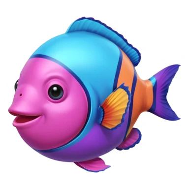 ball of cyan and pink, purple colored magic goo with Rainbow Colored ClownFish sticker