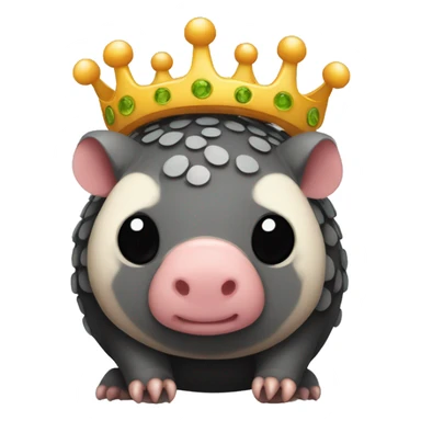 Black chubby round armadillo pig panda centipede armadillo wearing a crown sticker