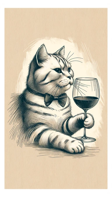 кот с бокалом вина в лапе в нарисованном стиле с нейтральным фоном sticker