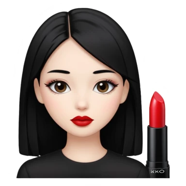 Siyah dümdüz saçlı makyajı soft ve ruju kiko  olan bir kız sticker