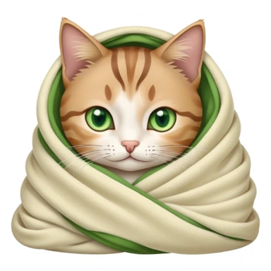 Cute tabby cat with green eyes wrapped in a blanket sticker