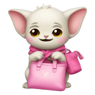 grogu with pink ribon and a pink cute bag in his hand sticker