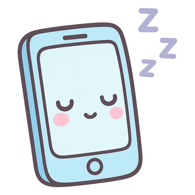 smartphone that is sleeping, kawaii chibi anime style, flat pastel colors, thick outlines, simple cute features sticker