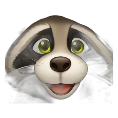 brown raccoon with orange eyes and a dark green hood that is crying sticker