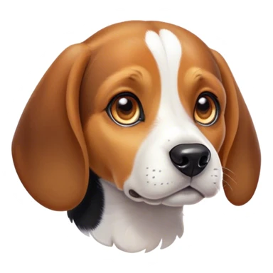 Cinematic Cute Beagle Portrait Emoji, Head tilted playfully and inquisitively, featuring a soft tri-color coat of white, brown, and black with floppy ears, round, sparkling hazel eyes filled with curiosity, Simplified yet irresistibly adorable features, highly detailed, glowing with a warm, friendly glow, high shine, affectionate and lively, stylized with a touch of whimsy, bright and endearing, soft glowing outline, capturing the essence of a mischievous yet loving pup, so playful it feels like it could bound out of the screen and into your arms! sticker
