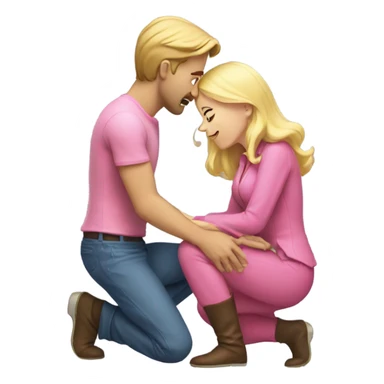 Man kneeling in front of woman with pink clothes and blonde hair  sticker