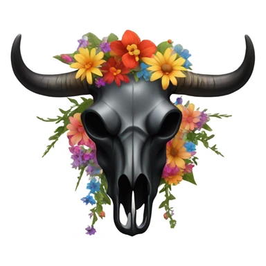 Black Bull skull with flowers  sticker