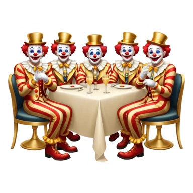 Vip restaurant full of clowns with golden chain on the neck. full height sticker