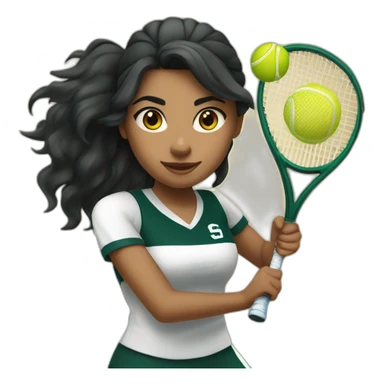 indian girl teenager playing tennis wearing a michigan state spartan uniform with wavy black hair sticker