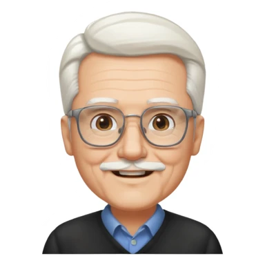 old guy, swept back white hair, blocky face, rectangle frame glasses, goatee, no moustache sticker