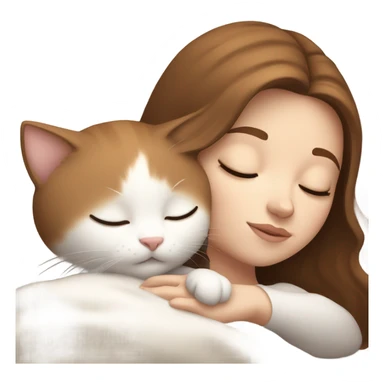 White girl brown hair sleeping with white kitty sticker