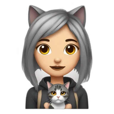 Girl with piercing with fat gray cat and mean tortie cat sticker
