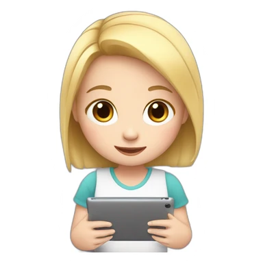 Little white girl learning English on a tablet sticker