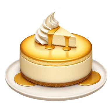 Cinematic Realistic Sernik Dessert Emoji, showcasing a rich, creamy cheesecake with a golden crust rendered with delicate textures and inviting, soft lighting. sticker