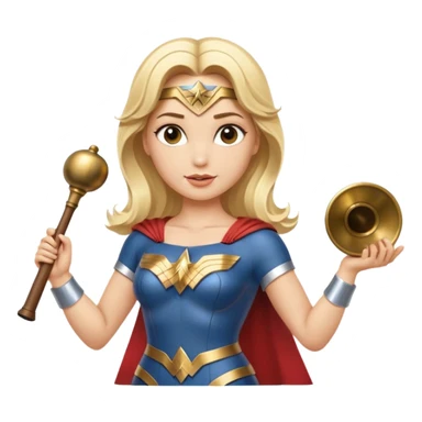 Blonde Wonder Woman holding bell and short white orchestra conductor’s baton  sticker