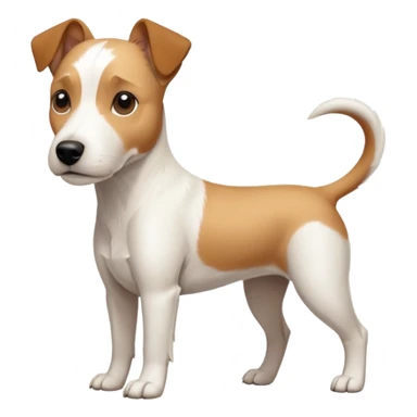 a full body facing front on of a buff white parson russell terrier looking dog the size of a kelpie with light brown long ears resting on its face and a light brown patch above one eye and a large snout. the rest of the dog is completely white.  sticker