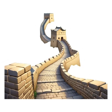 Cinematic Realistic Great Wall of China Landmark Emoji, depicted with ancient stone pathways winding over rugged mountains, watchtowers punctuating the misty landscape, and soft golden sunlight casting dramatic shadows. sticker