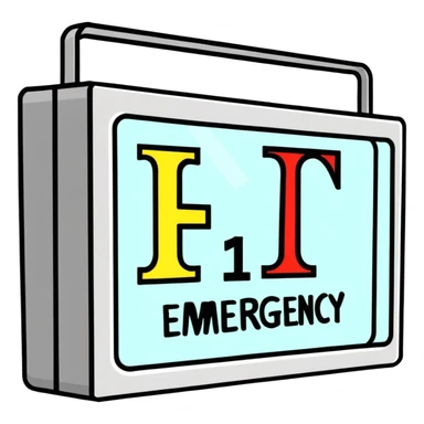 emergency light box with word "emergency -->" sticker