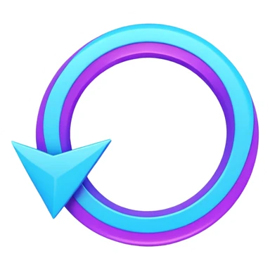 Circular loop arrow in Virtuosa style: smooth rounded shape forming a full loop, neon blue (#00A9F4) and violet (#9A1AFF) glow, futuristic 3D look, friendly and modern. No text. Full background. sticker