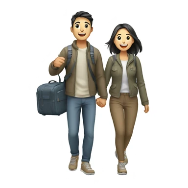 Cute young  Asian couple excitedly traveling  sticker