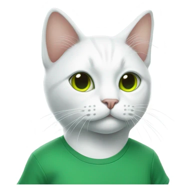 a white cat manager in green t-shirt sticker