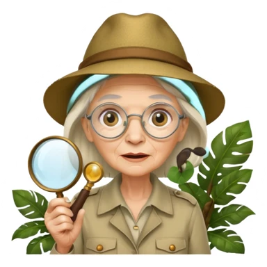 an old woman with jungle and magnifying glass sticker