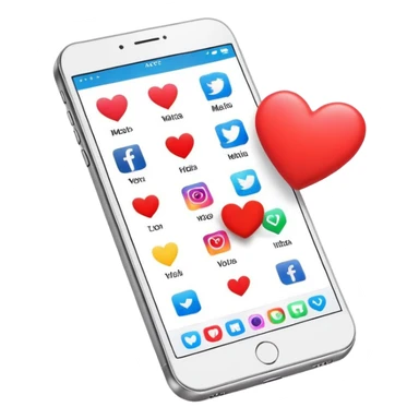  smartphone showing a colorful social media post with a heart and image icon sticker