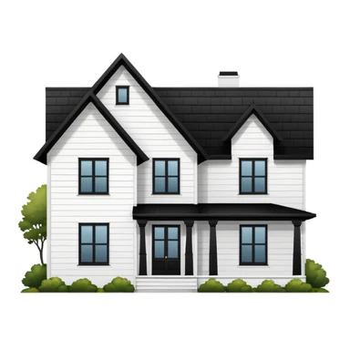 modern farmhouse with white siding, black roof and black trim, exterior view sticker