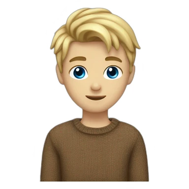 blond boy, 22 years old, with blue eyes, dark eybrows and shorter hair and a brown wool pullover sticker