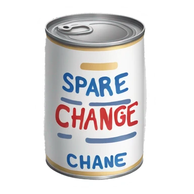 Open soup can that says spare change sticker