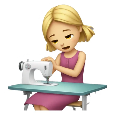 Girl crying at sewing machine sticker