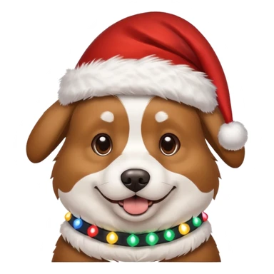 dog wearing Santa hat and Christmas lights sticker