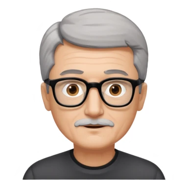 man 60 short grey hair, brown eyes small black rectangle glasses, no beard and no mustache sticker